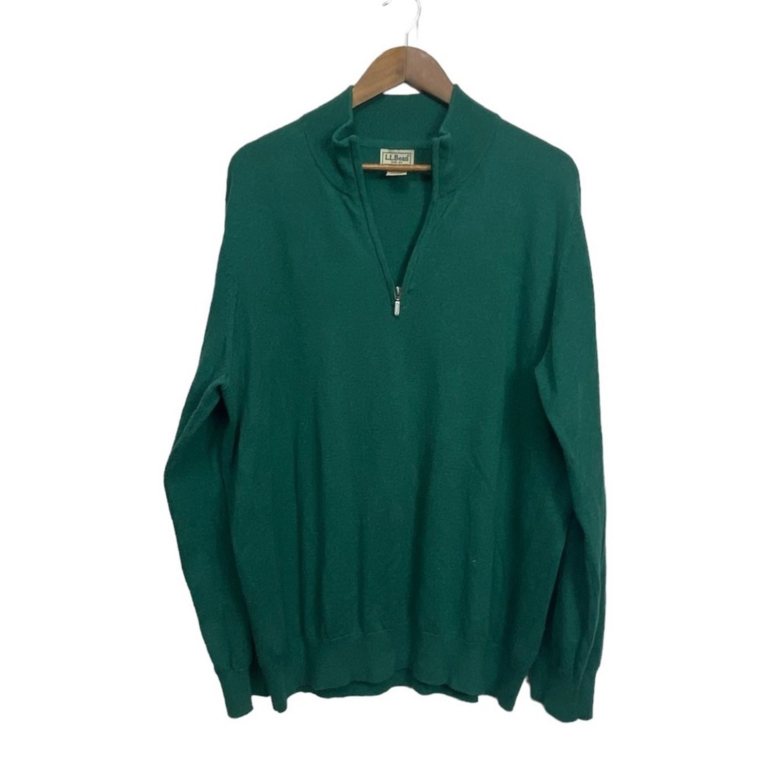 L.L Bean Green 1/4 Zip Cotton Cashmere Sweater Size Xl